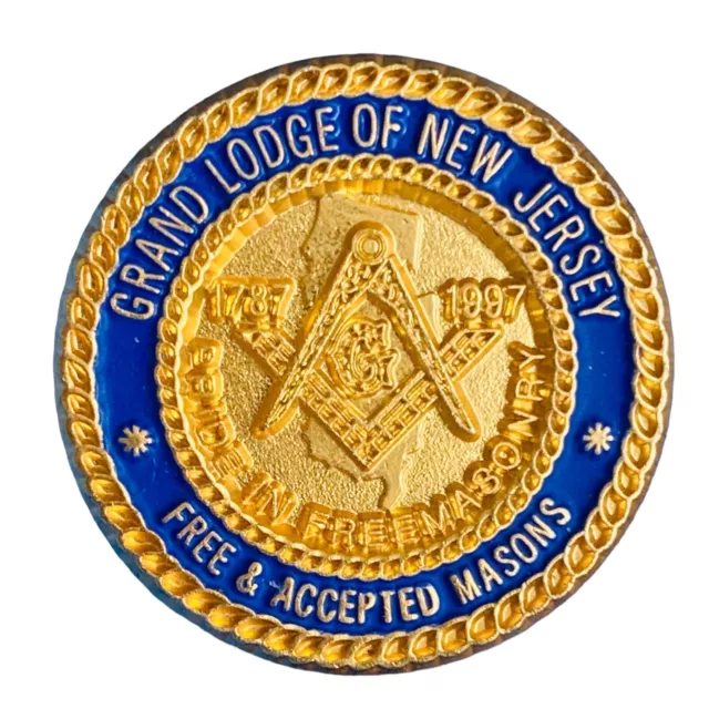 1997 Grand Lodge Of New Jersey Freemasons Lapel Hat Pin Badge Masonic Mason