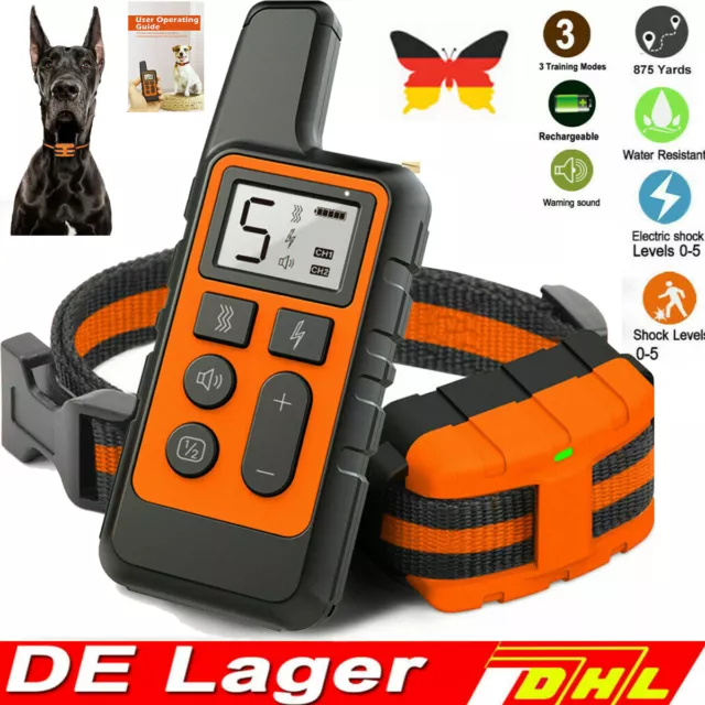 Dog Training Collar USB Rechargeable Electric Shock Remote Control Anti Bark DE