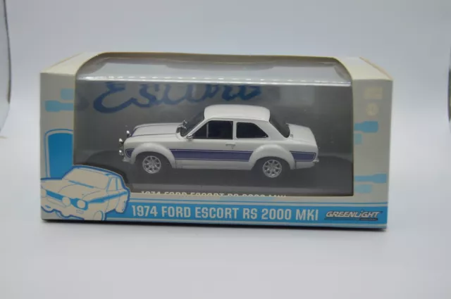 Greenlight Ford Escort RS 2000 MK1 1974 Weiß/Blau 1:43 in Vitrine und OVP