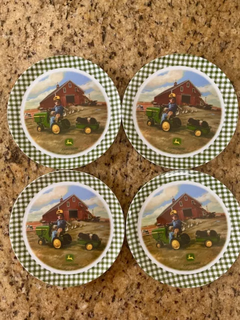 Set Of 4 John Deere Little Farmer Kid’s 7 3/4” Melamine Dinner Plate By Gibson