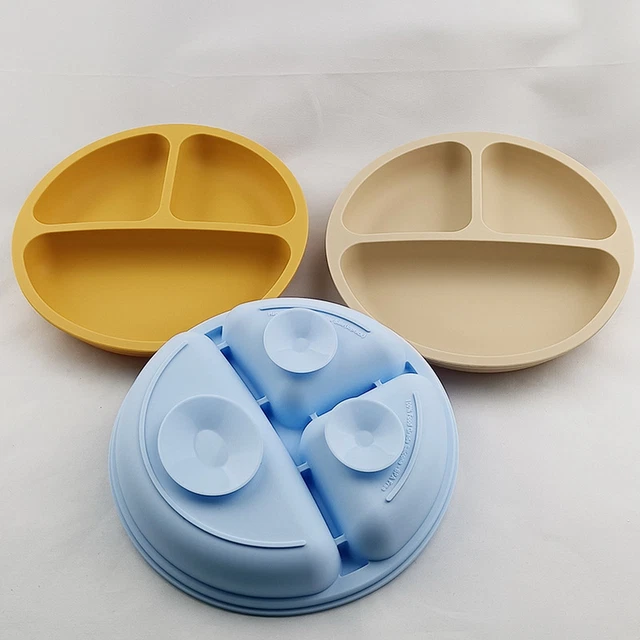 Plato de succión para niños pequeños cubiertos resistentes a mordeduras 3 rejillas placa de succión para niños pequeños