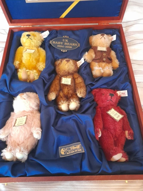 STEIFF LIMITED EDITION Baby Bear Set 1994-98 ~ Wooden Box with