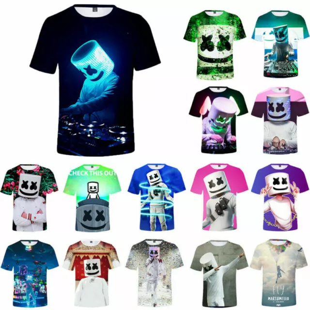 UK Kids Marshmelo T-shirt DJ Mask Music Short sleeved T-shirt 3D Printed Top