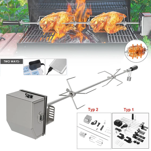 BBQ Grillspieß mit Edelstahl Motor 137-142cm Drehspieß Gasgrill Automatisch DHL 6