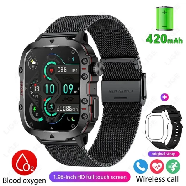 Smartwatch Homme Montre Connectée Sport 44mm étanche Noir Android/iOS