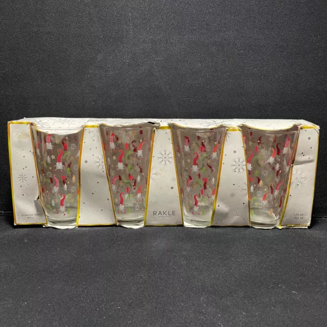 Rakle Christmas Gnomes Glass Set Drinking Glasses Made In Turkey Set Of 4 NEW