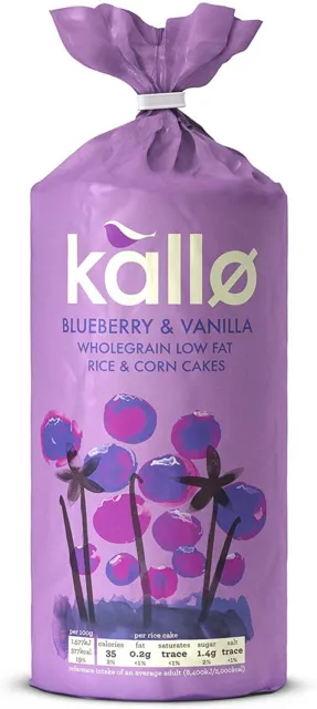 3x131g KALLO Blueberry & Vanilla Rice & Corn Cakes Snacks (Gluten Free, Vegan)