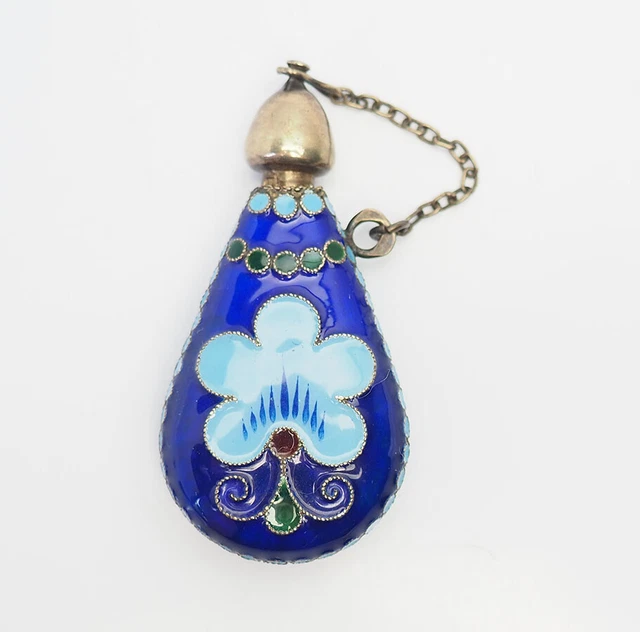 Soviet Russia vintage retro blue enamel 916 silver scent perfume bottle