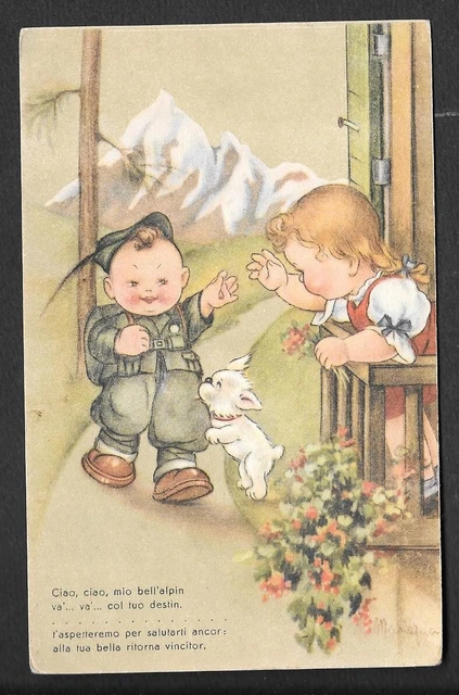 RARA CARTOLINA BAMBINI ALPINI FIRMATA MARIAPIA ediz. DEGAMI