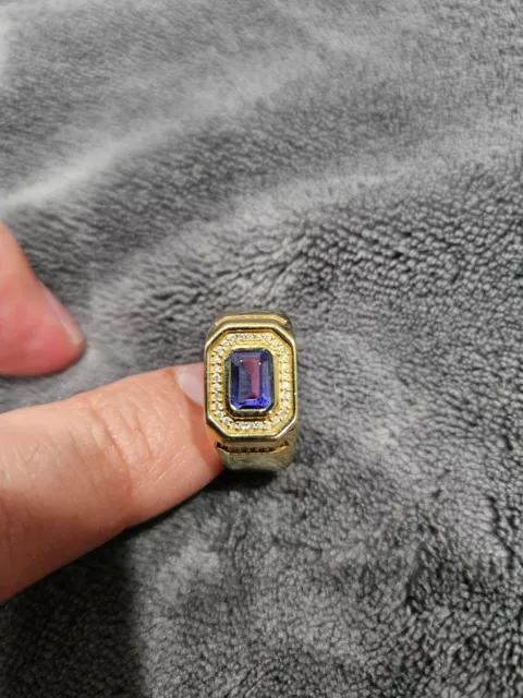 18k gold 1ct Tanzanite with Diamonds mens size 10.5 ring