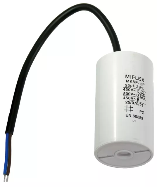Condensateur moteur de démarrage/permanent 25µF 25uF 450V à fils câble MKSP-5P