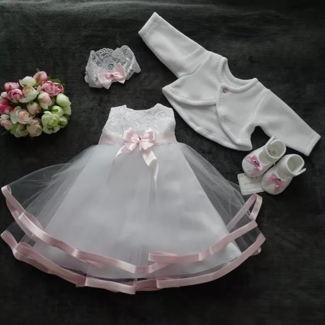 Set 4-teilig Taufkleid, Stirnband,Bolero,Schuh Taufe  Gr.56,62,68,74,80,86,92,98