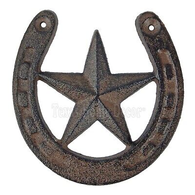 Rustic Lucky Horseshoe Star Cast Iron Decorative Brown Western Decor 5 x 4 3/4"