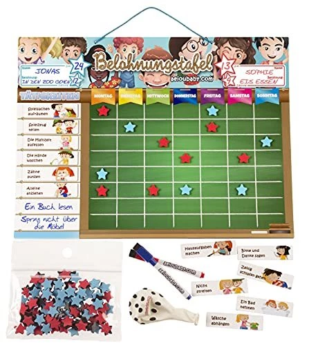 Tableau Magnétique Des Responsabilités 43x32 Cm – 22 Activités, 140 Étoiles, 2 Feutres – Éducation Positive – Cadeau Enfant