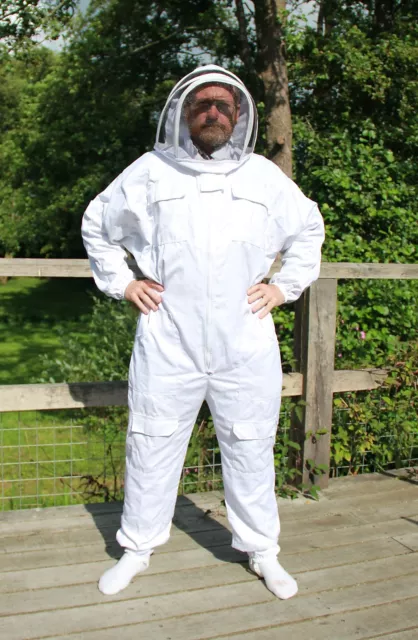 White Beekeepers Suit with Fencing Veil - Bee Suit All Sizes - 260gsm Polycotton