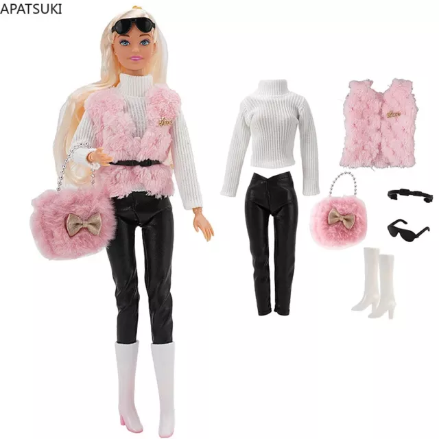 Pink Outfits For 11.5" Doll Clothes Vest Coat White Top Boots Black Pants Belt