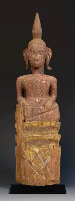 19th Century, Antique Laos Wooden Seated Buddha