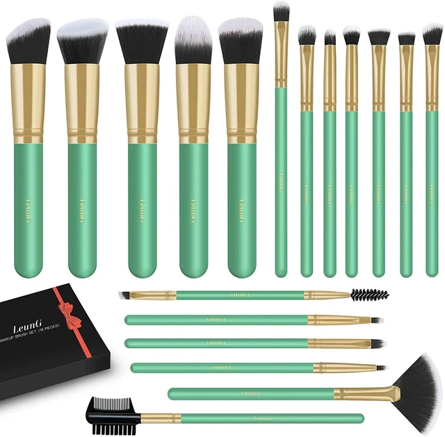 NUOVO! Kit Pennelli Make-Up 18 Pezzi Premium Synthetic colore Menta Verde Regalo