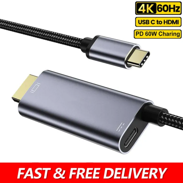 USB Type C to HDMI Cable 4K 60Hz with 60W Power Charging Port for Macbook 1.8m