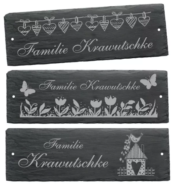 Türschild Namensschild Klingelschild Schiefer Schild mit Familienname 22 x 8 cm