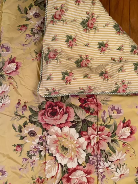 RALPH LAUREN Yellow SOPHIE BROOKE Stripe Floral Full Queen Comforter Reversible