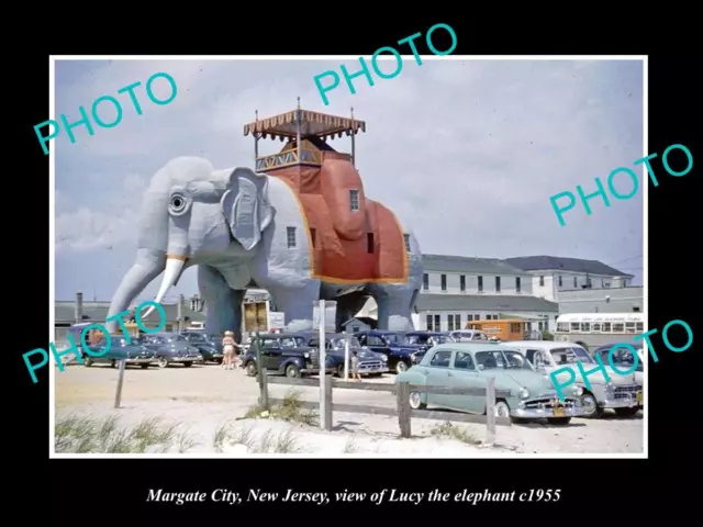 OLD LARGE HISTORIC PHOTO OF MARGATE CITY NEW JERSEY LUCY THE ELEPHANT c1955