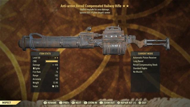 ANTI ARMOR EXPLOSIVE Railway Rifle Fallout 76 Ps4 EUR 19,71 - PicClick FR