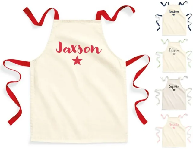 Kids Personalised Name Star Fairtrade Cotton Craft Apron School Baking Painting