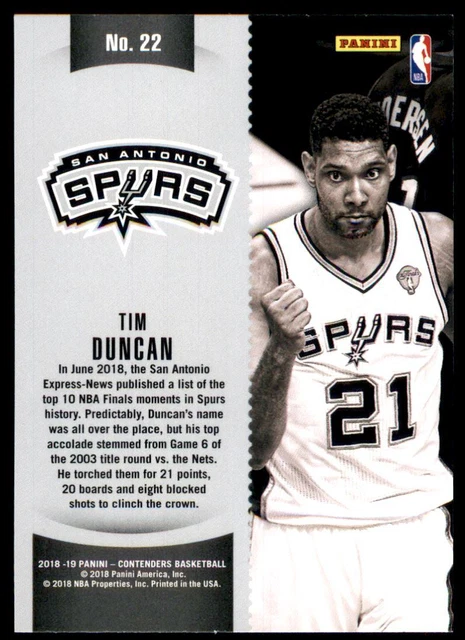 2018-19 Panini Contenders Winning Tickets #22 Tim Duncan 2