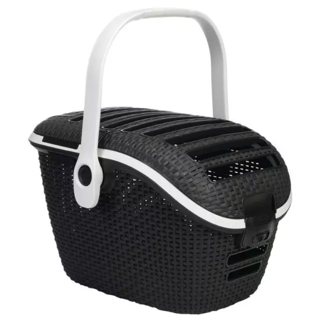 Black Pet Dog Transport Box Rattan Style For Small Dogs Cats Large Entry Basket