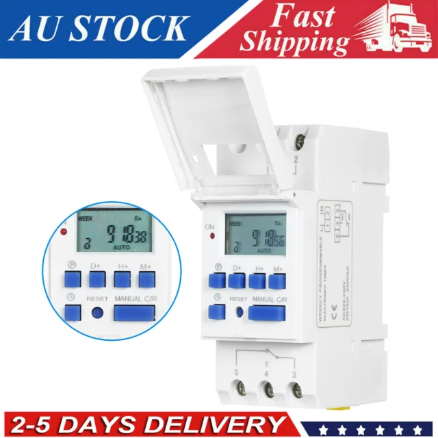Digital LCD Power Programmable DIN Rail Timer Timing Switch Relay AC 220V 16A AU
