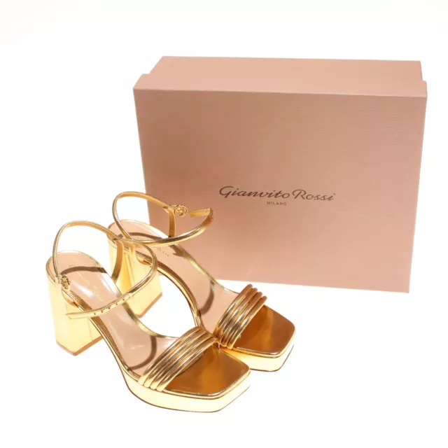 Gianvito Rossi NWB Block-Heel Sandals Size 39.5/9.5 US In Gold Nappy Silk Mekong
