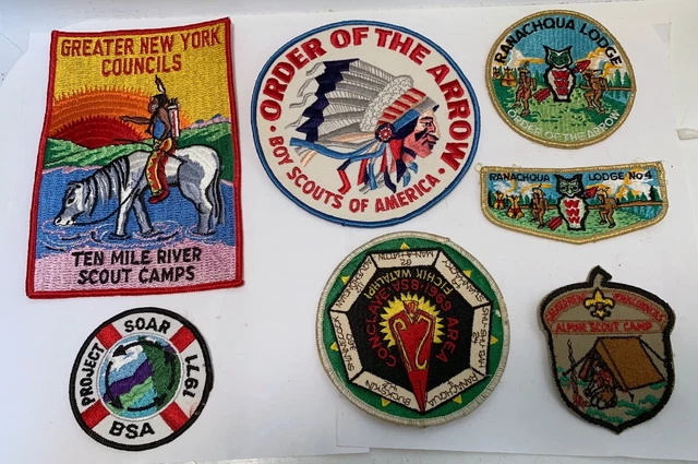 Lot 7 Vintage BSA TEN MILE RIVER/ Greater New York Patches Boy Scouts-Indian