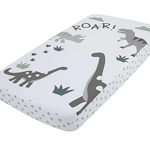 NoJo Baby-Saurus Photo Op Roar White, Gray, & Green Dinosaur with Clouds Nursery