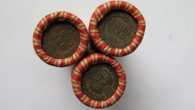 3 Mixed Wheat Indian Head Penny Shotgun Rolls With Indian Cent End American 1776