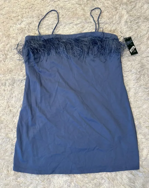 Wild fable Women's Dress Bodycon Sleeveless Feather Trim slate blue Size XXL
