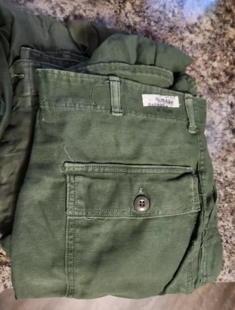 Army BDU Sateen Pants Olive Drab Cargo Vietnam Korea Era Size Small 34x31