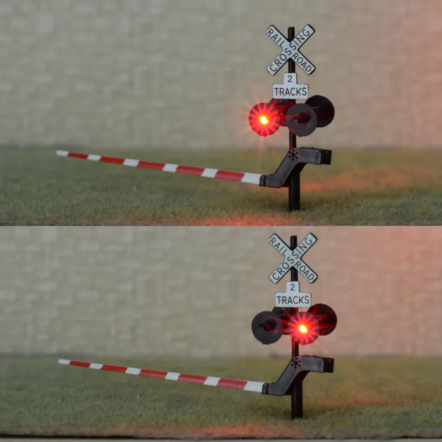 2 x HO scale railroad crossing signal arm gate stop lever flasher 2 tracks #B42