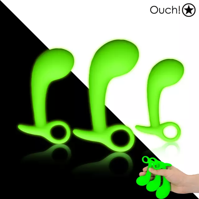 Ouch! - Set di Stimolatori Prostatici Verde Fluo Kit Butt Plug Glow in the Dark