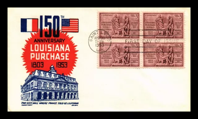 Dr Jim Stamps Us Cover Louisiana Purchase Fdc Block Of 4 Ken Boll Cachet Craft