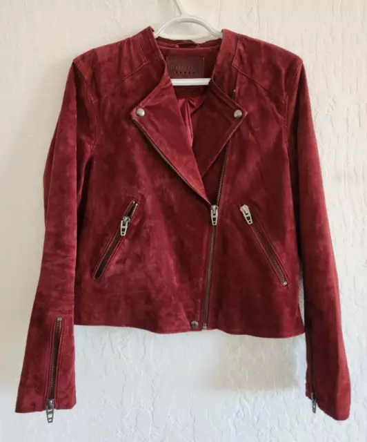 BLANK NYC Women's Burgundy Suede Leather Moto Jacket Zip Sz M