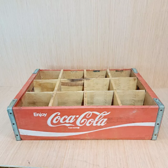 Vintage Enjoy COCA-COLA Wood Divided 12 Bottle Crate Red Coke Wooden Carrier