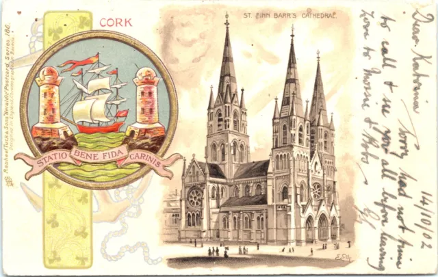 St Finn Barrs Cathedral Cork Ireland Raphael Tuck 1902 Embossed Orig Postcard