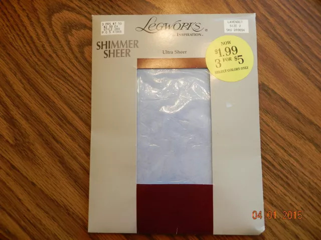 The Legworks Ultra Sheer Shimmer Vintage Pantyhose~Lavender~Size 2