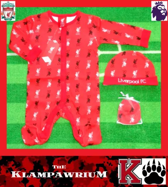 ⚽️LIVERPOOL FC⚽️Official⚽️Baby SLEEPSUIT, HAT & MITTENS Set⚽️0-3 Months⚽️NEW⚽️33