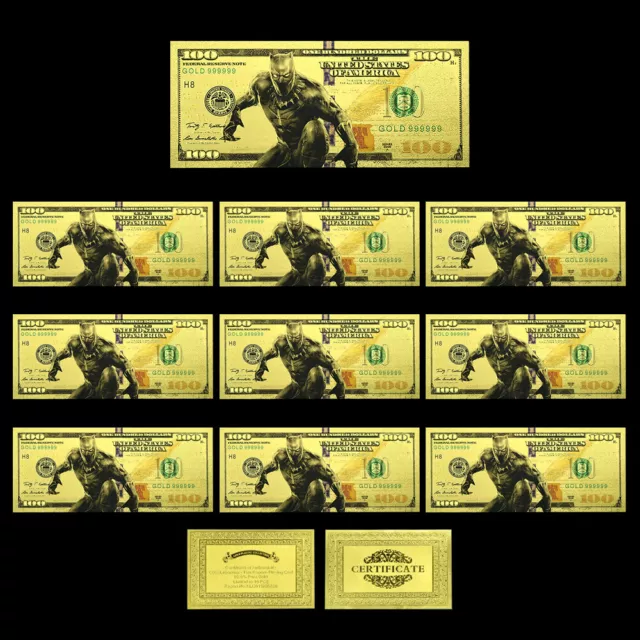 Real Gold Banknote Set USD 1000/100/50/20/10/5/2/1 Notes