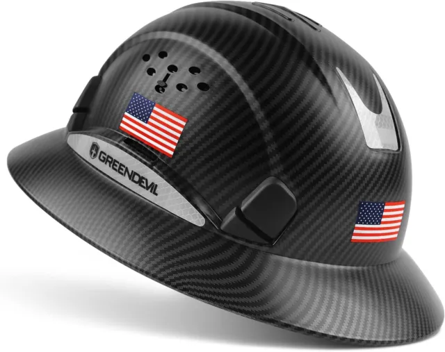 GREEN DEVIL Full Brim Hard Hat Vented Construction Safety Helmet OSHA Approved