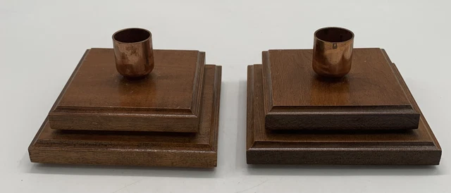 2 candelabros de madera de cobre firmados de mediados de siglo 1988 heun