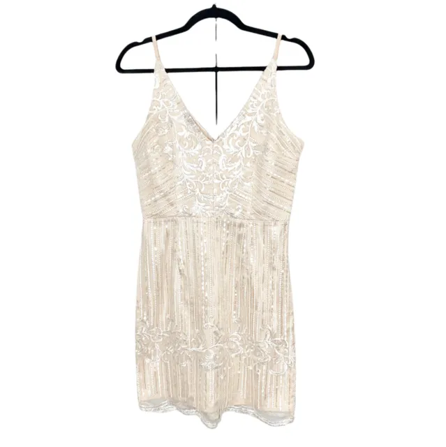 Minuet Women’s Champagne Nude Ivory Sequin Mini Dress Size Medium