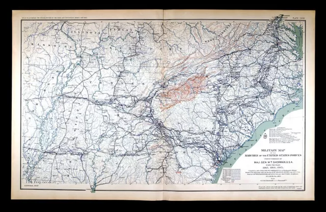 Civil War Military Map United States Sherman's March Atlanta Savannah Richmond